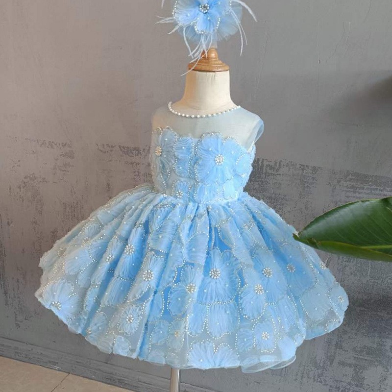 Girl's Dress Blue Super Fairy Pettiskirt Piano Performance Costume