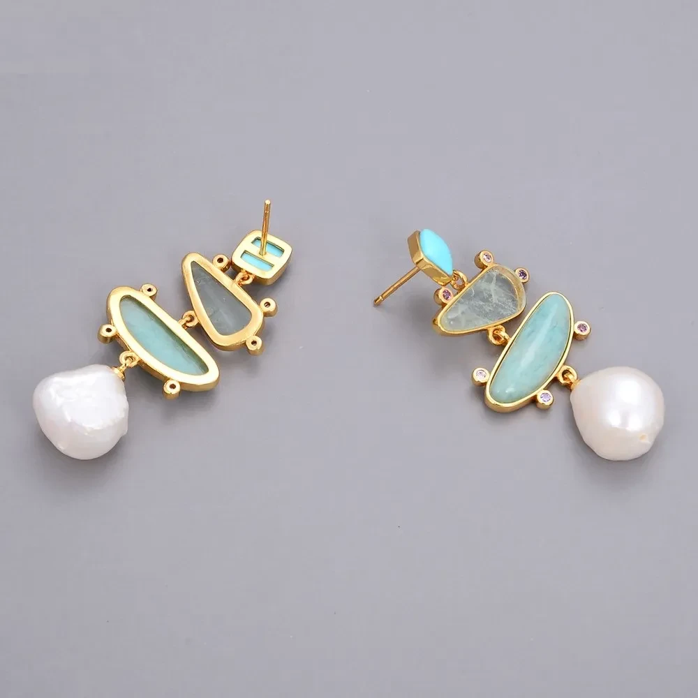 White Pearl Blue Turquoise Turquoise Stud Earrings