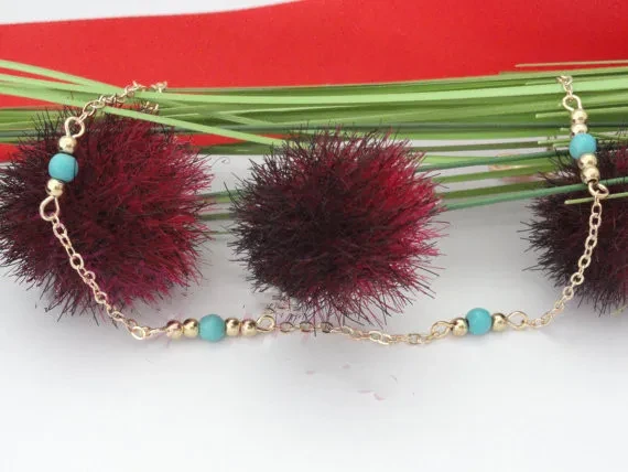 Hand Beaded Blue Turquoise Anklet