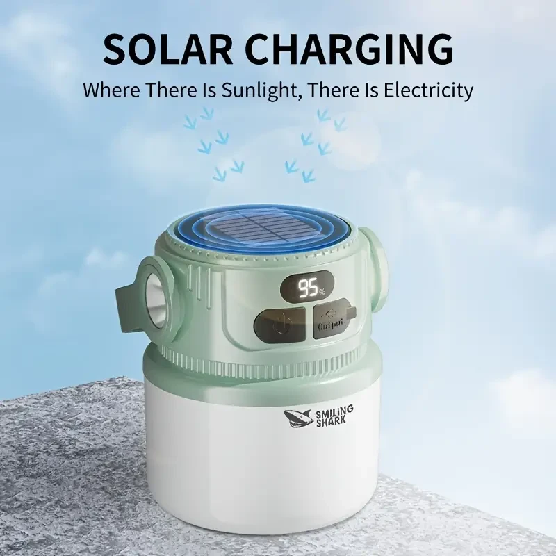 Smiling Shark 2-in-1 Solar & USB Rechargeable Camping Lantern