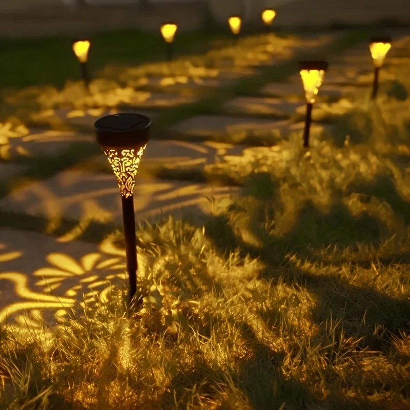 4pcs Outdoor Solar LED Ground Stake Lights  Adjustable Warm Yellow/RGB Gradient Light, Durable Plastic, Motion Sensor, Suitable for Patio, Deck, Walkway, and Garden Illumination