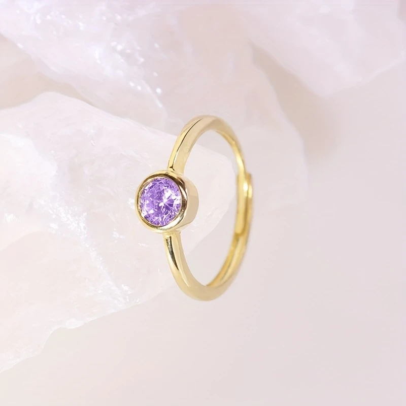 Golden Light Reflecting Amethyst Small Round Amethyst Mystery Light Halo S925 Silver 0.1 Carat Adjustable Opening Ring for Women  Light Luxury, High-End Design, Perfect for Daily Wear and Special Occasions