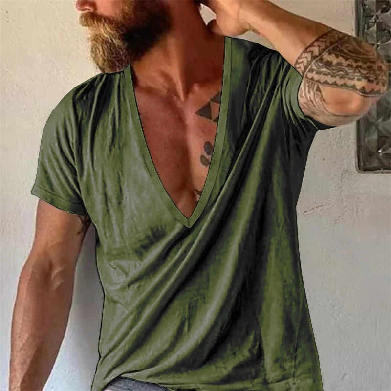 Men's Casual Solid color V-neck Short-Sleeved T-Shirt