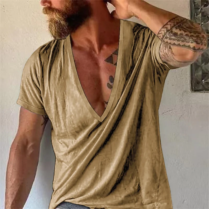 Men's Casual Solid color V-neck Short-Sleeved T-Shirt