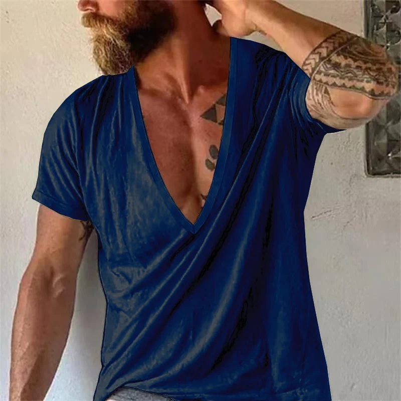 Men's Casual Solid color V-neck Short-Sleeved  T-Shirt