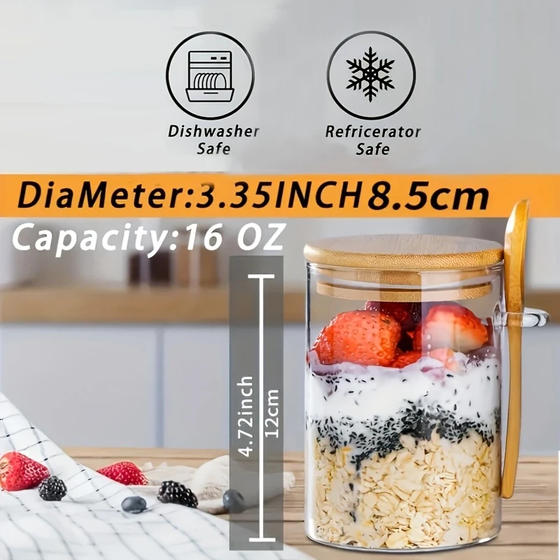 [Oatmeal Cup Container] 2pcs/4pcs 16oz Oatmeal Cup with Lid and Spoon  Meal Preparation Container for Chia Seed, Pudding, Yogurt, Salad, Cereal, and More