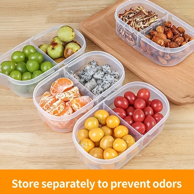 2pcs Multi-Functional Food Storage Containers Portable 2-Compartment Organizer for Spices, Snacks & Fruits Perfect for Home, Restaurant, Office Parties & Gifts