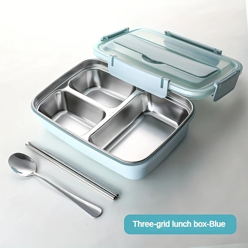 Leak-Proof Stainless Steel 3-Compartment Lunch Box  Durable, Easy-Clean Bento Container for Students & Office Workers, Microwave Safe
