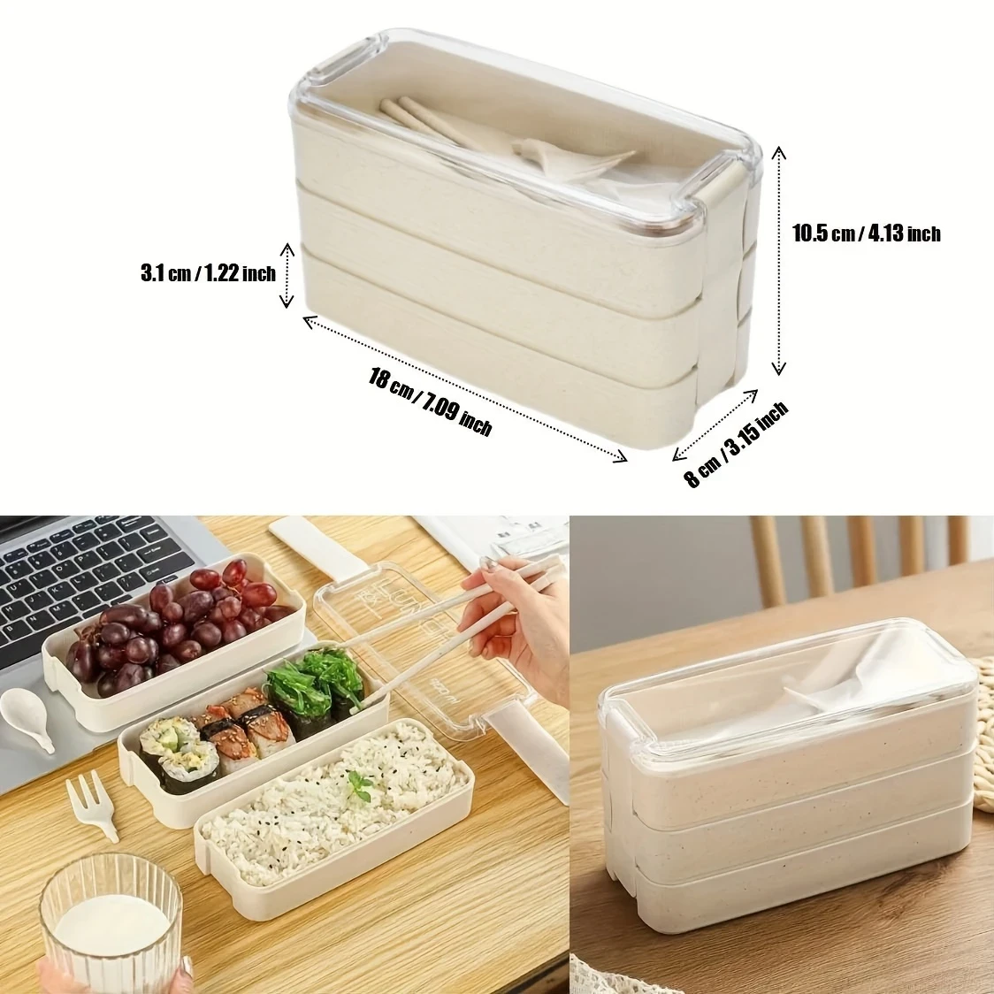 Premium 3-Tier Bento Lunch Box with Cutlery  Stackable 3-Compartment Meal Prep Container, Dishwasher/Microwave Safe, Ideal for Work, School, and Meal Prep