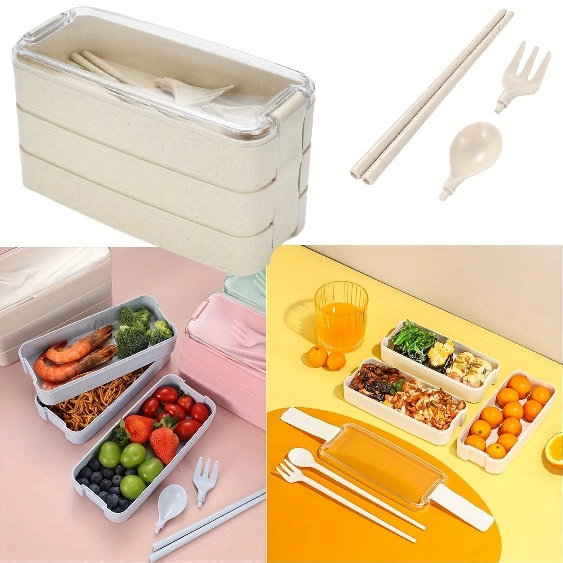 Premium 3-Tier Bento Lunch Box with Cutlery  Stackable 3-Compartment Meal Prep Container, Dishwasher/Microwave Safe, Ideal for Work, School, and Meal Prep