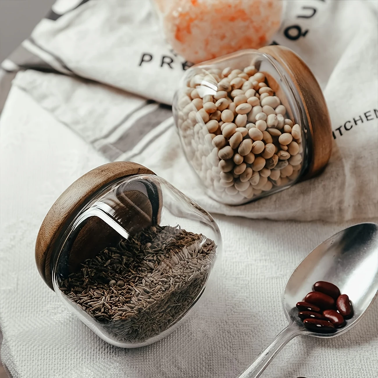 4 Small Glass Storage Jars with Airtight Lid Perfect for Kitchen & Dining Room Organization