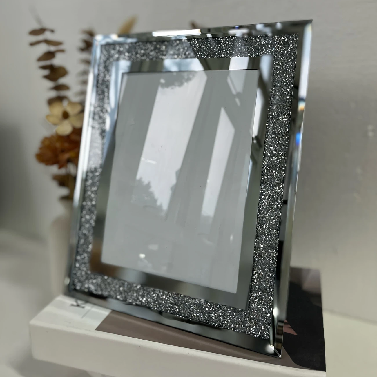 Glam Crystal Glass Diamond Silver Mirror Picture Frames Set Elegant Display for Your Cherished Moments