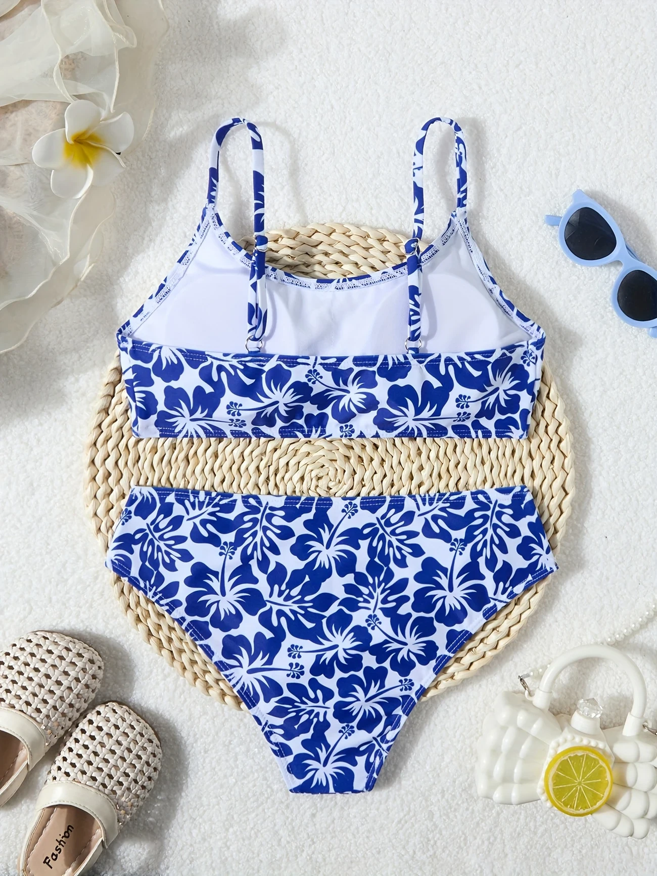Teenage Printed Bikini Set with Round Neck Women's Swimwear