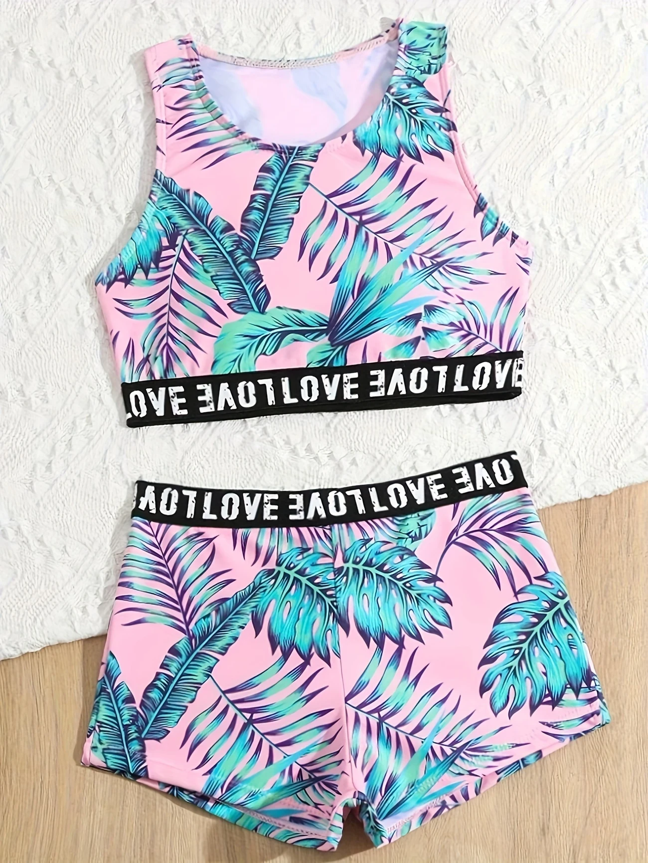 Girls' Casual and Fashionable Two-Piece Printed Swimsuit Bikini Set