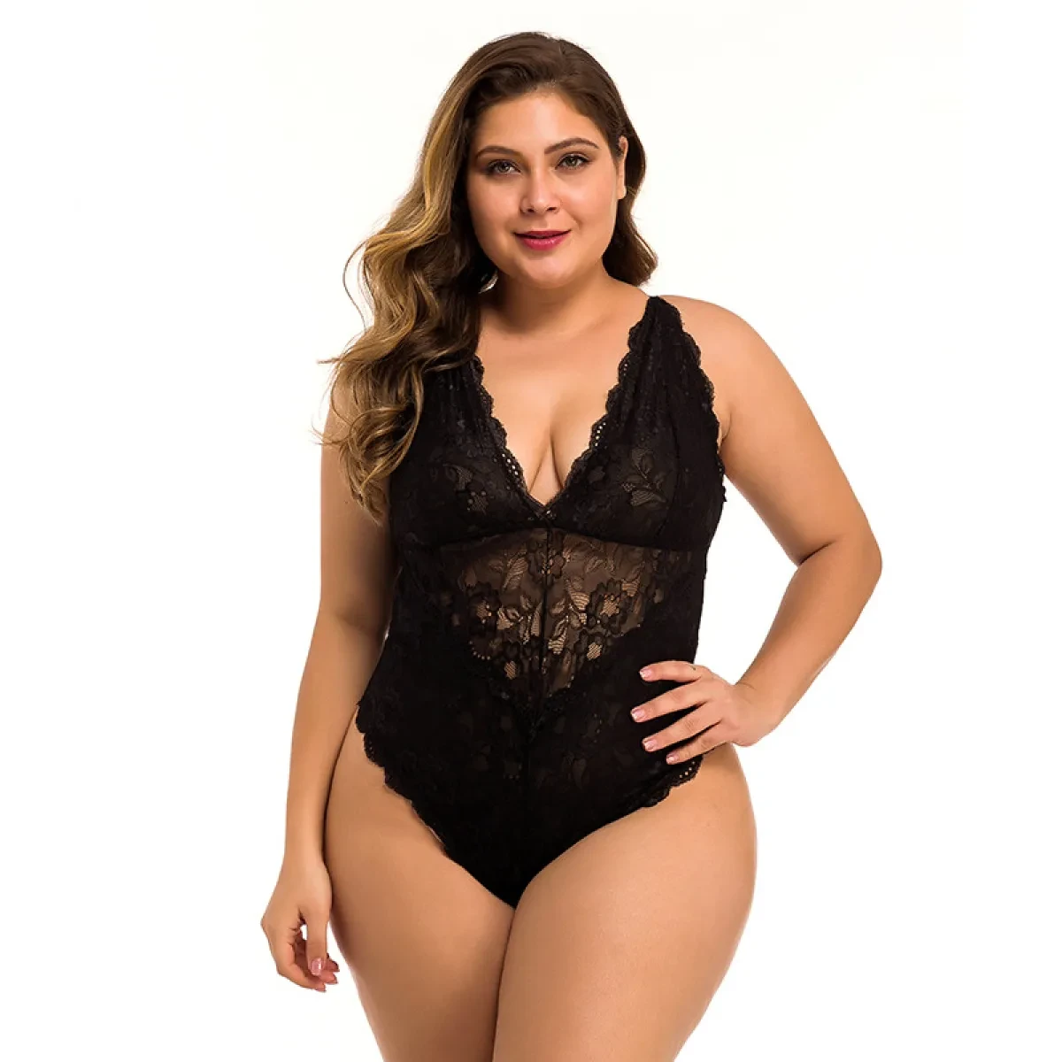 Plus Size Black Lace Bodysuit
