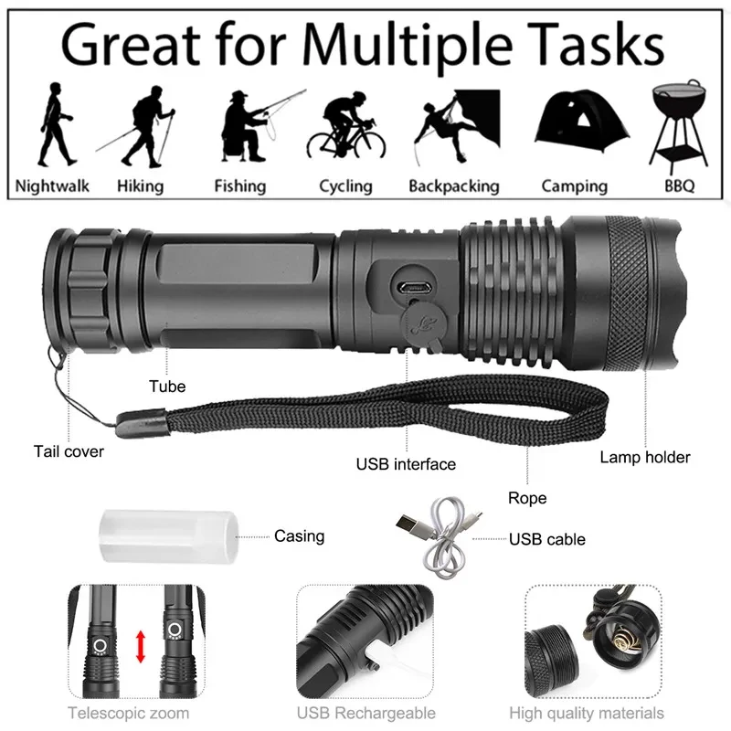USB Charging Zoom P50 Flashlight