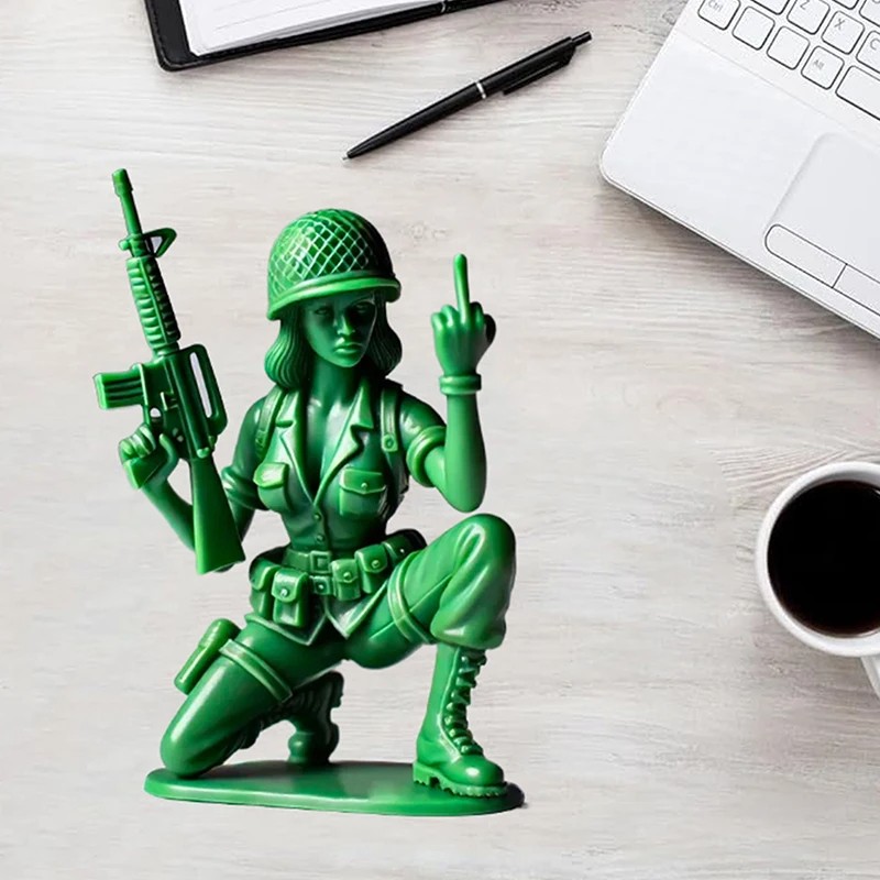 Humorous Female Green Soldier Funny Green Woman Statue