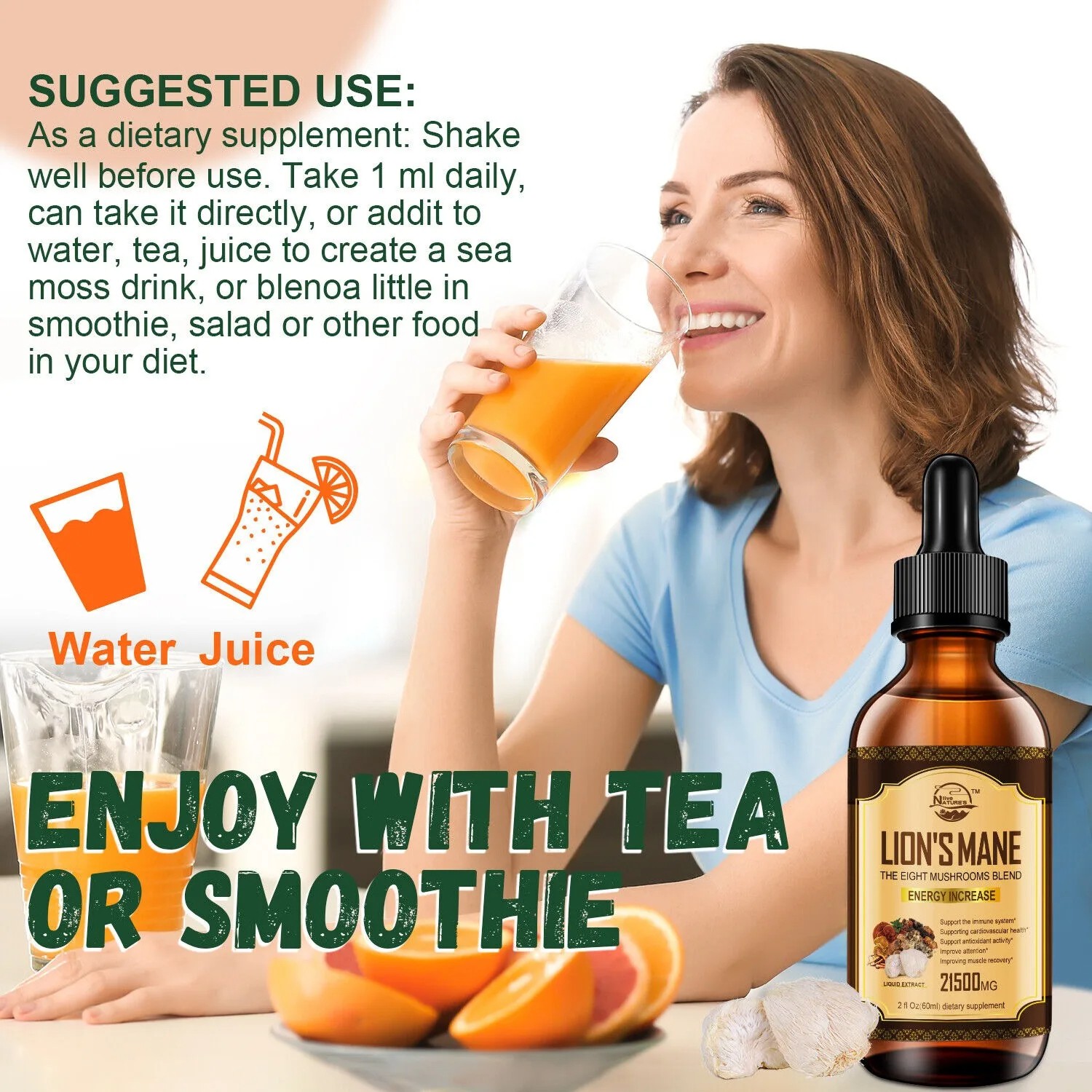 60ml Lions Mane, Chaga Mushroom Complex Reishi Extract Liquid Herbal Drops