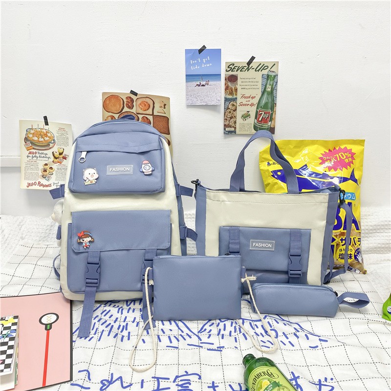 Korean Style Mori Casual Oxford Cloth Student Four-piece Set Backpack