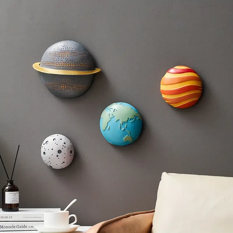 4pcs Modern Outer Space Planets Wall Decor  3D Planet Earth Solar System Sculptures for a Celestial-Themed Room