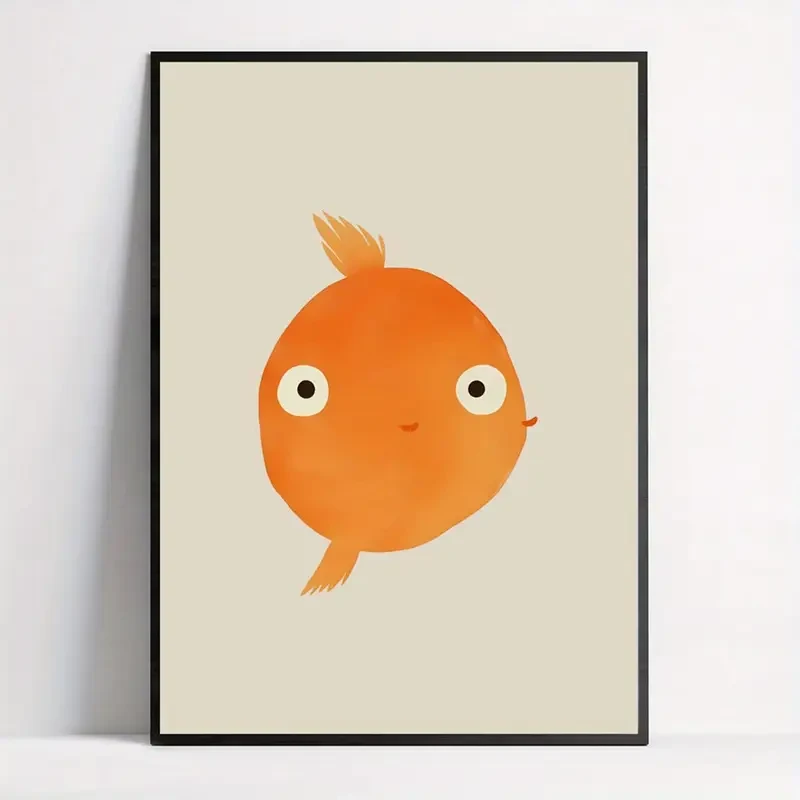Goldfish Cartoon Art Print Poster Frameless Canvas Wall Art for Stylish Home Decor