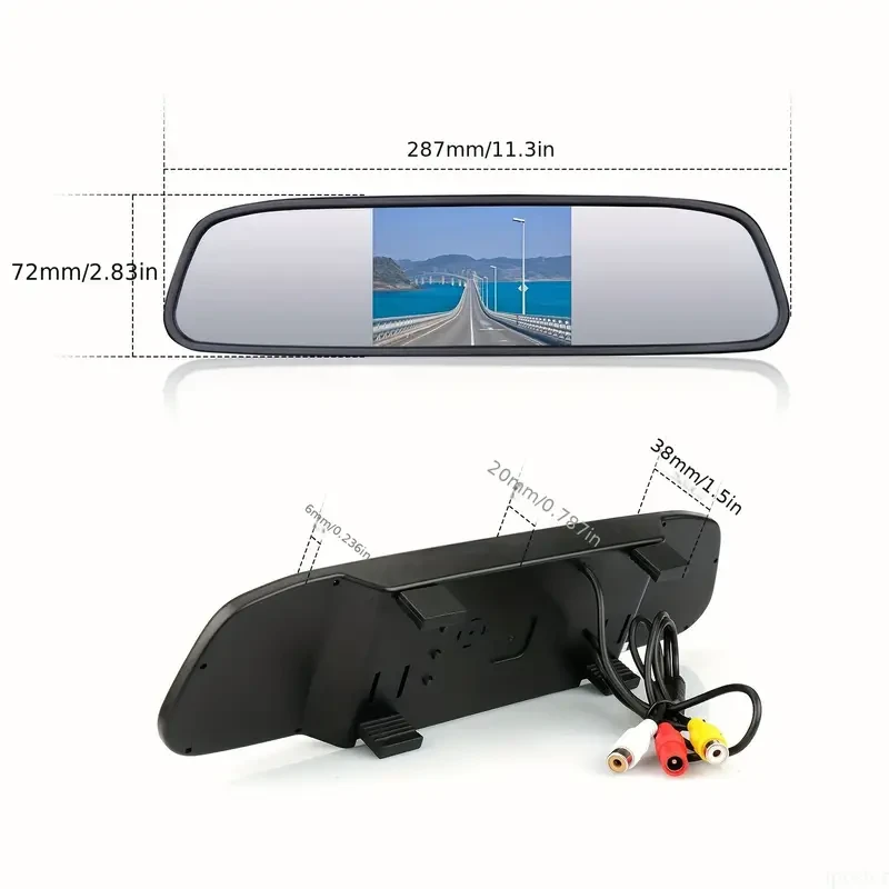 10.92cm Backup Camera Mirror with 7 LED Night Vision - Rear View Reverse Monitor Parking Kit