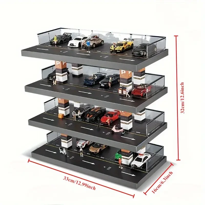 4-Tier 1/64 Scale Acrylic Parking Garage Display with Solid Wood  Transparent Collection & Storage Cabinet for Die-Cast Cars, Educational Stacking Toy, Easy Organization, Ideal for Collectors Ages 14+