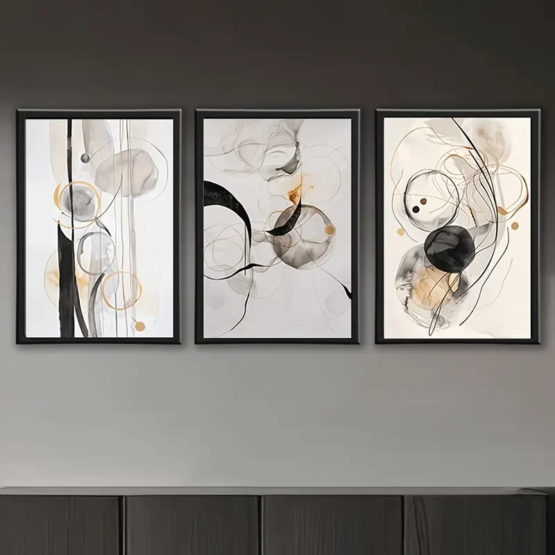 3pcs Elegant Art Deco Framed Canvas Wall Art Set  Modern Watercolor Abstract Prints, Polystyrene Frame, Portrait Orientation  Indoor Wall Hanging Decor for Home Office, Bedroom, Bathroom, Living Room, and More