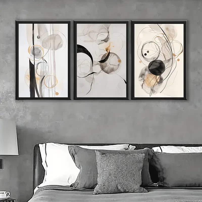 3pcs Elegant Art Deco Framed Canvas Wall Art Set  Modern Watercolor Abstract Prints, Polystyrene Frame, Portrait Orientation  Indoor Wall Hanging Decor for Home Office, Bedroom, Bathroom, Living Room, and More