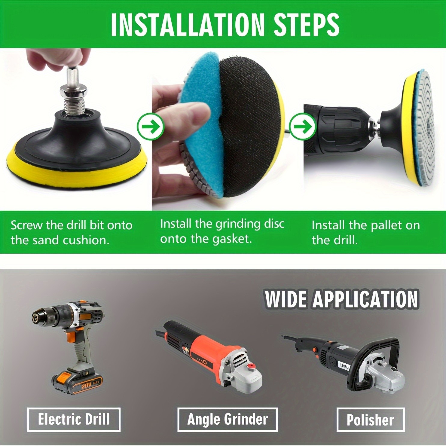 12pcs 4in Diamond Polishing Disc Set  Wet/Dry Grinding and Polishing Pads with 50-6000 Grit for Granite, Concrete, Marble, Stone Countertops, and Quartz Stone