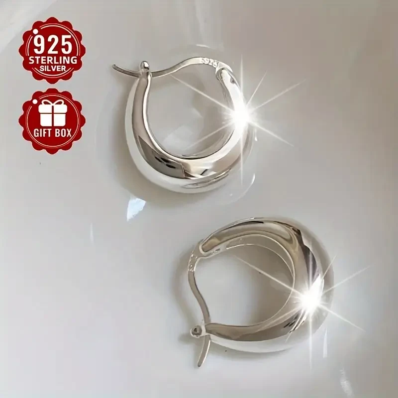 2pcs Womens Fashion Ring and Earring Set  925 Sterling Silver Crescent U-Shaped Hoop Earrings, Simple Style for Daily Wear, Travel, and Parties