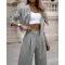 Fashion Striped Suits Casual Lapel Long Sleeve Cropped Top And Straight Pants Outfits