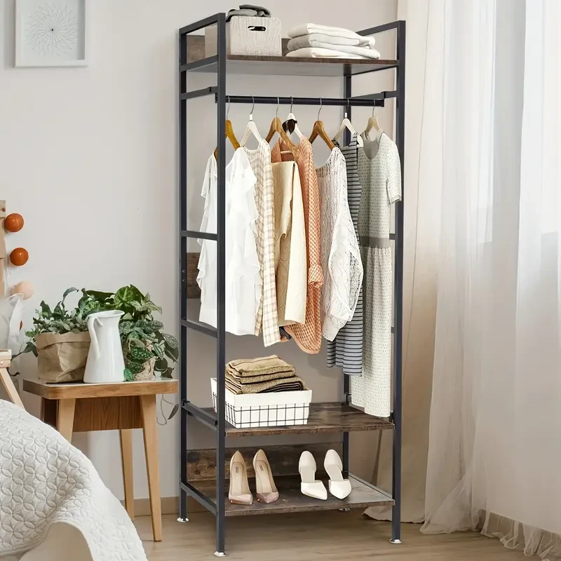 Heavy Duty Industrial Entryway Clothes Rail with Storage Shelves  Free Standing Garment Shelf Organizer for Bedroom, Cloakroom, and Entryway