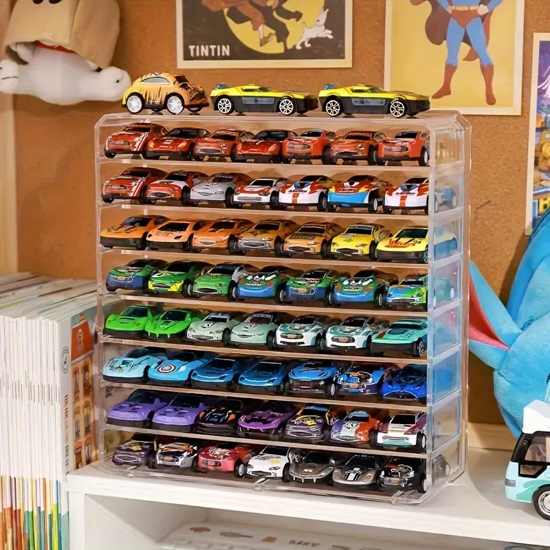 8-Compartment Detachable Acrylic Toy Car Display Box Multi-Layer Transparent Storage Case for Collectible Golden Cars