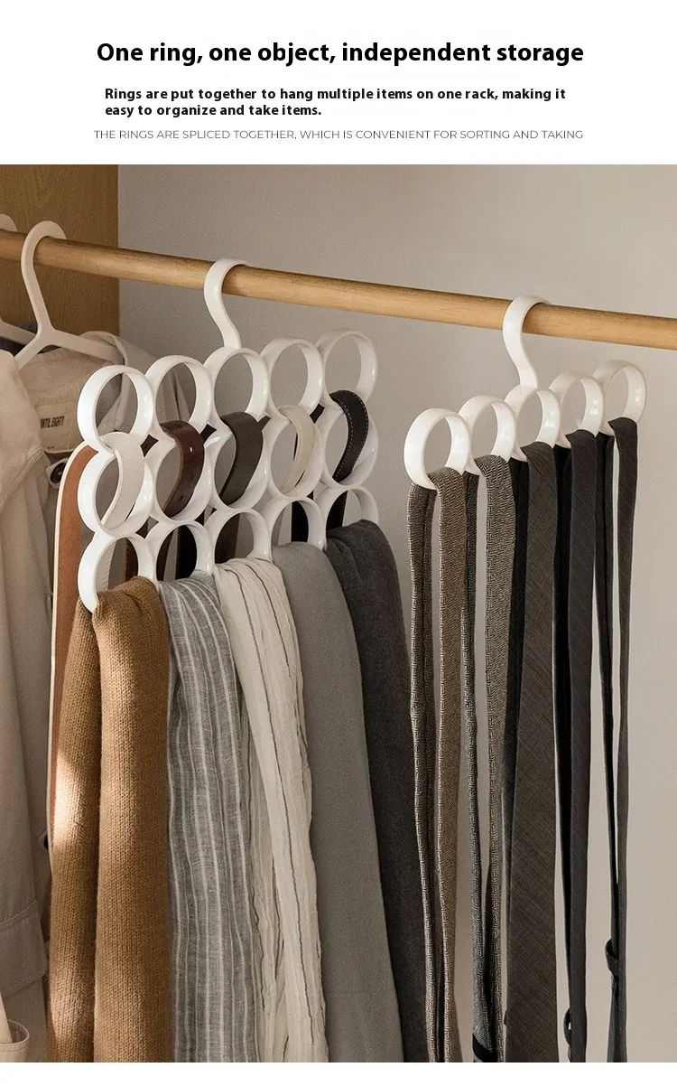 White Clothes Hanger With Hoops Creative Plastic 15-ring Scarf Rack