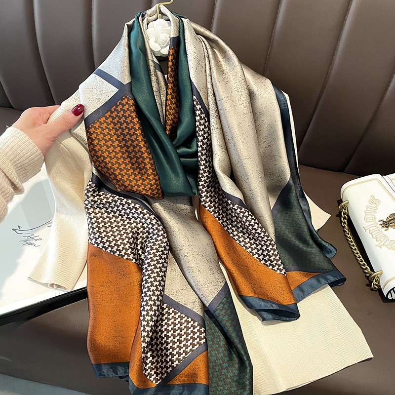 Houndstooth Color Matching New Silk Satin Scarf