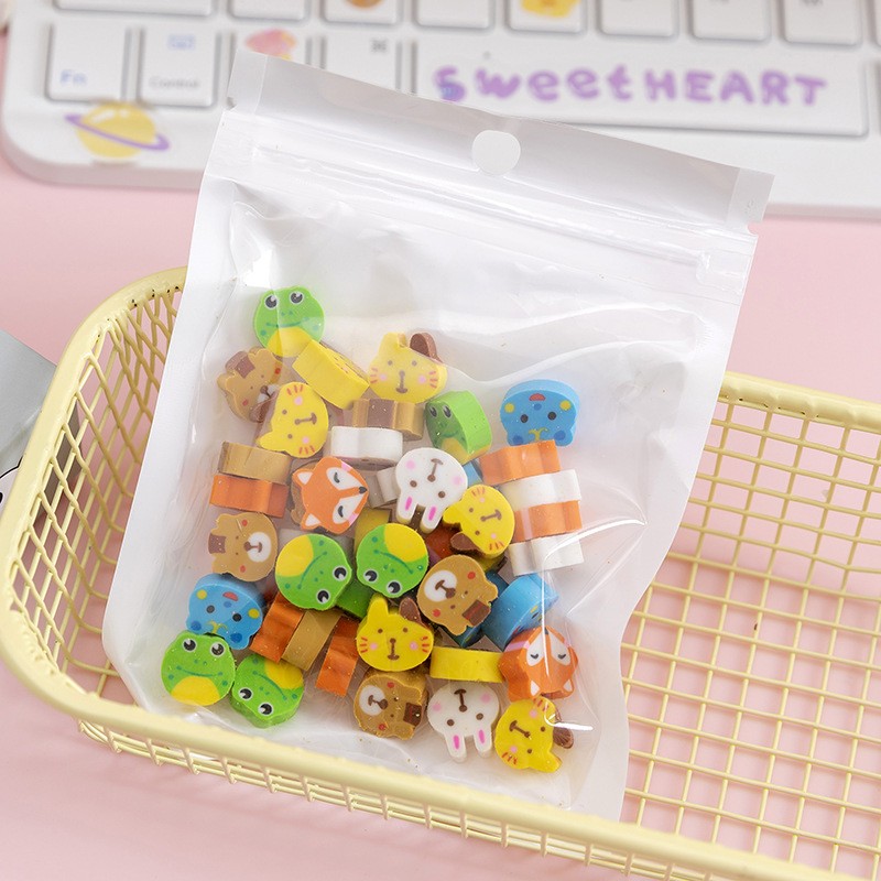 50 PCs Pearlescent Film Bags Cartoon Fruit Mini Eraser