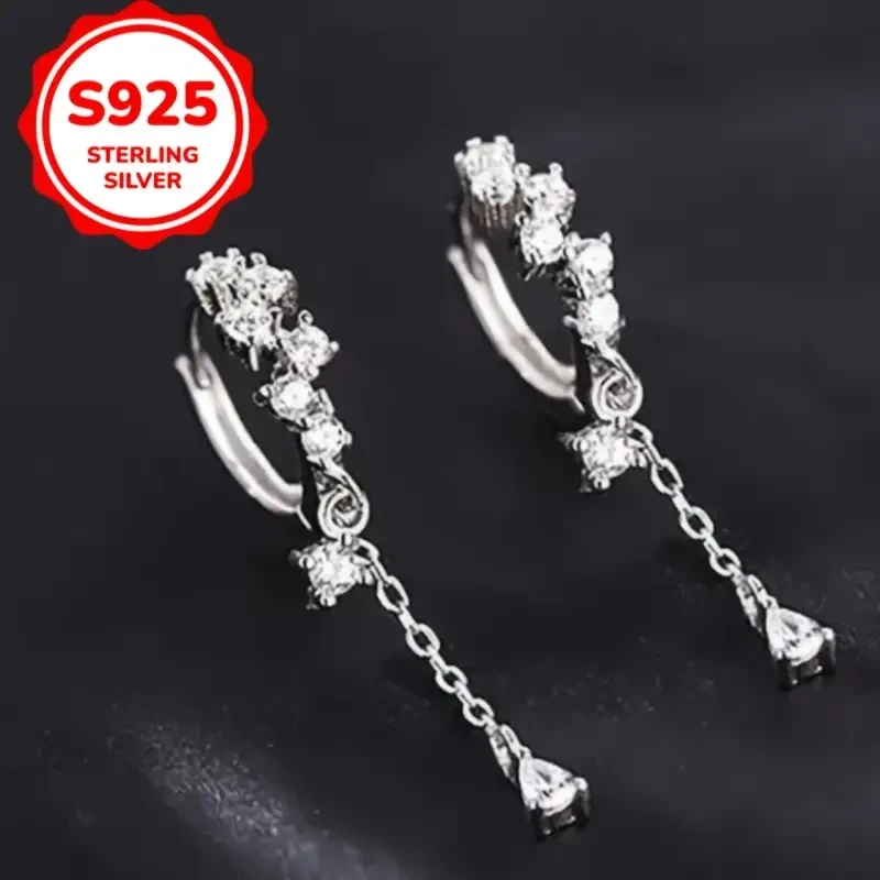 Luxury & Classic 925 Sterling Silver Tassel Drop Earrings  Delicate Temperament Accessory for Daily Wear & Parties, Perfect Gift for Ladies, 1.9g