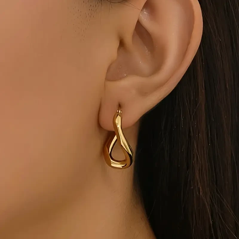 1 Pair of Irregular Shaped Round Earrings Stainless Steel Electroplated, Fashionable & Classic Style, Ladies Hoop Earrings