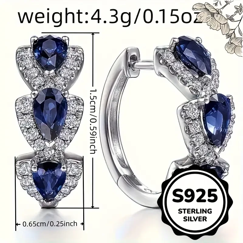 Elegant 925 Sterling Silver Earrings with Cubic Zirconia, Blue and Clear Gemstones  Perfect for Daily Wear and Formal Events, Ideal Valentines Day Gift
