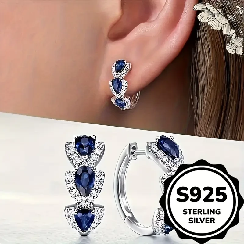 Elegant 925 Sterling Silver Earrings with Cubic Zirconia, Blue and Clear Gemstones Perfect for Daily Wear and Formal Events, Ideal Valentines Day Gift