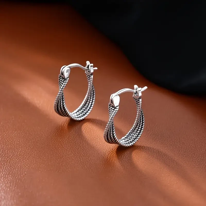 1 Pair Vintage Tribal Twisted Hoop Earrings 925 Sterling Silver Ear Needle, Copper Main Material, All-Season Daily & Party Accessory, Suitable for Campus Events