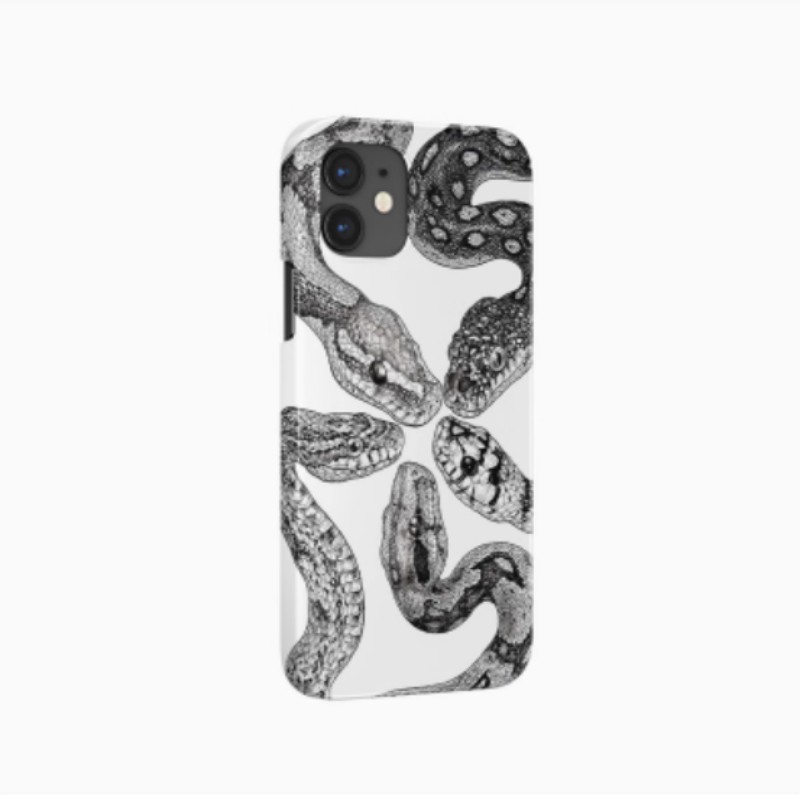 Black And White Niche Retro Python Illustration Phone Case