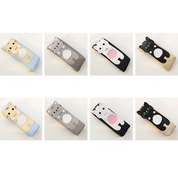 Korean version of the cute and simple creative cat cartoon canvas pencil bag female students large capacity zipper pencil case pencil case