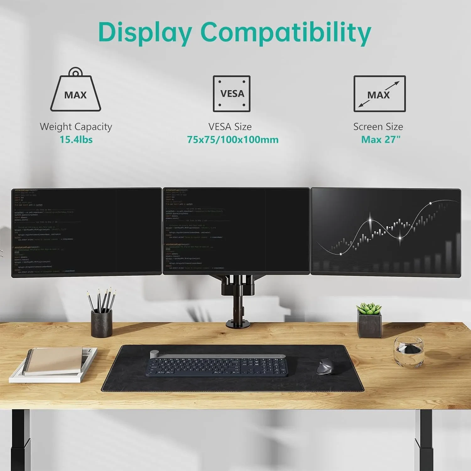 Suitable For 27-inch Screen Three-arm Gas Spring With Advanced Computer Monitor Holder Arm