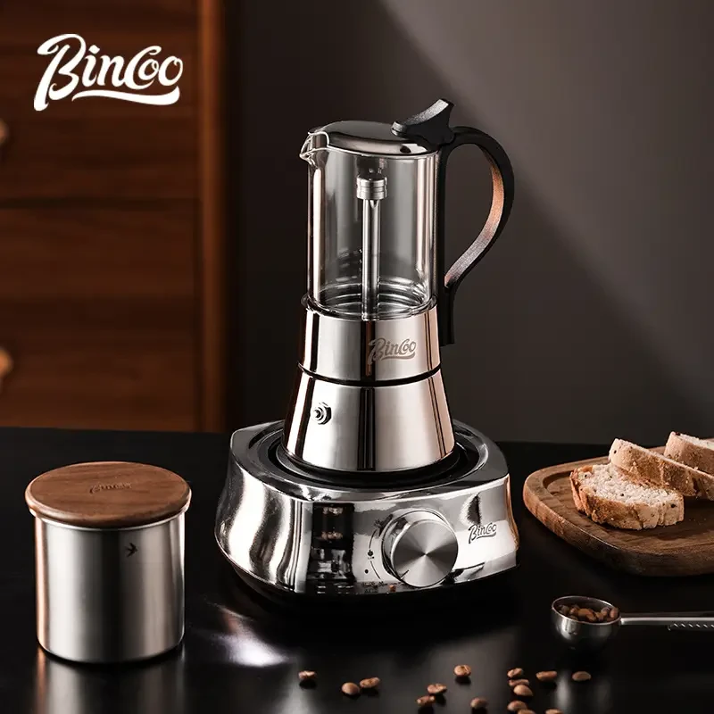 2pcs IN 1 Clear Glass Moka Pot  Stovetop Espresso Coffee Maker