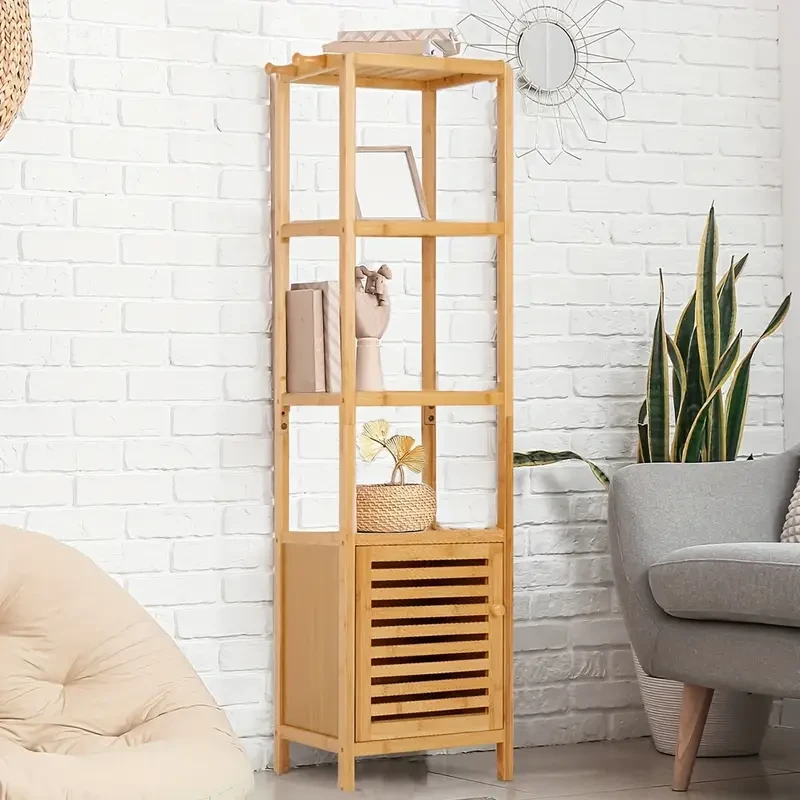 4-Tier Bamboo Slim Storage Cabinet with Shelves