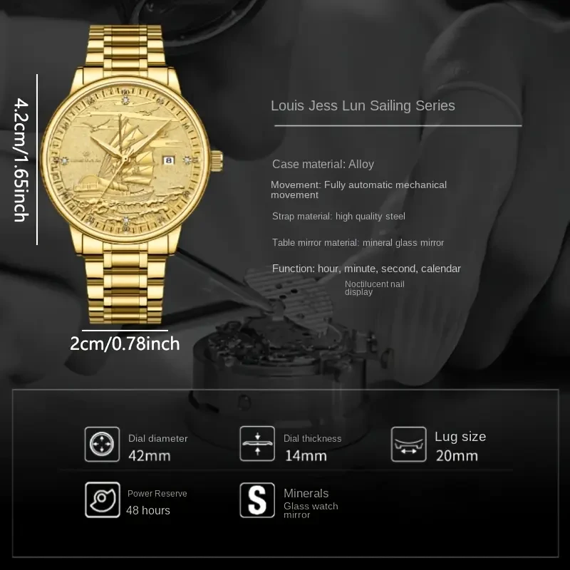 Golden Automatic Luxury Mens Mechanical Watch
