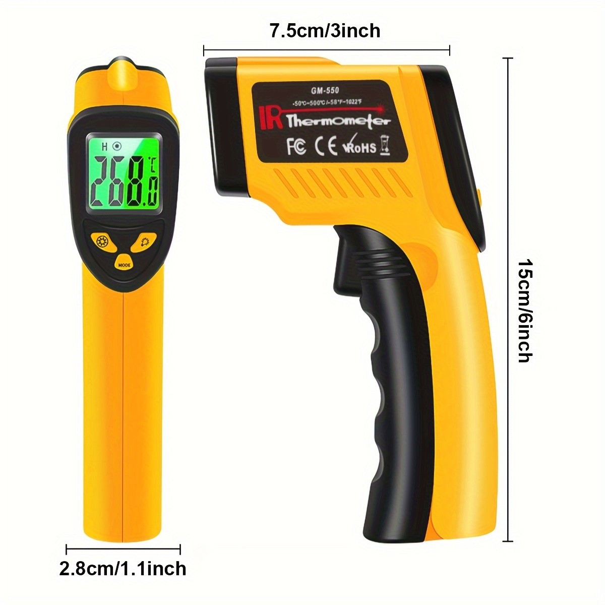 High-Precision Infrared Thermometer for Cooking, Grilling, and Engine Temperatures -58F to 1022F - Accurate and Easy to Use