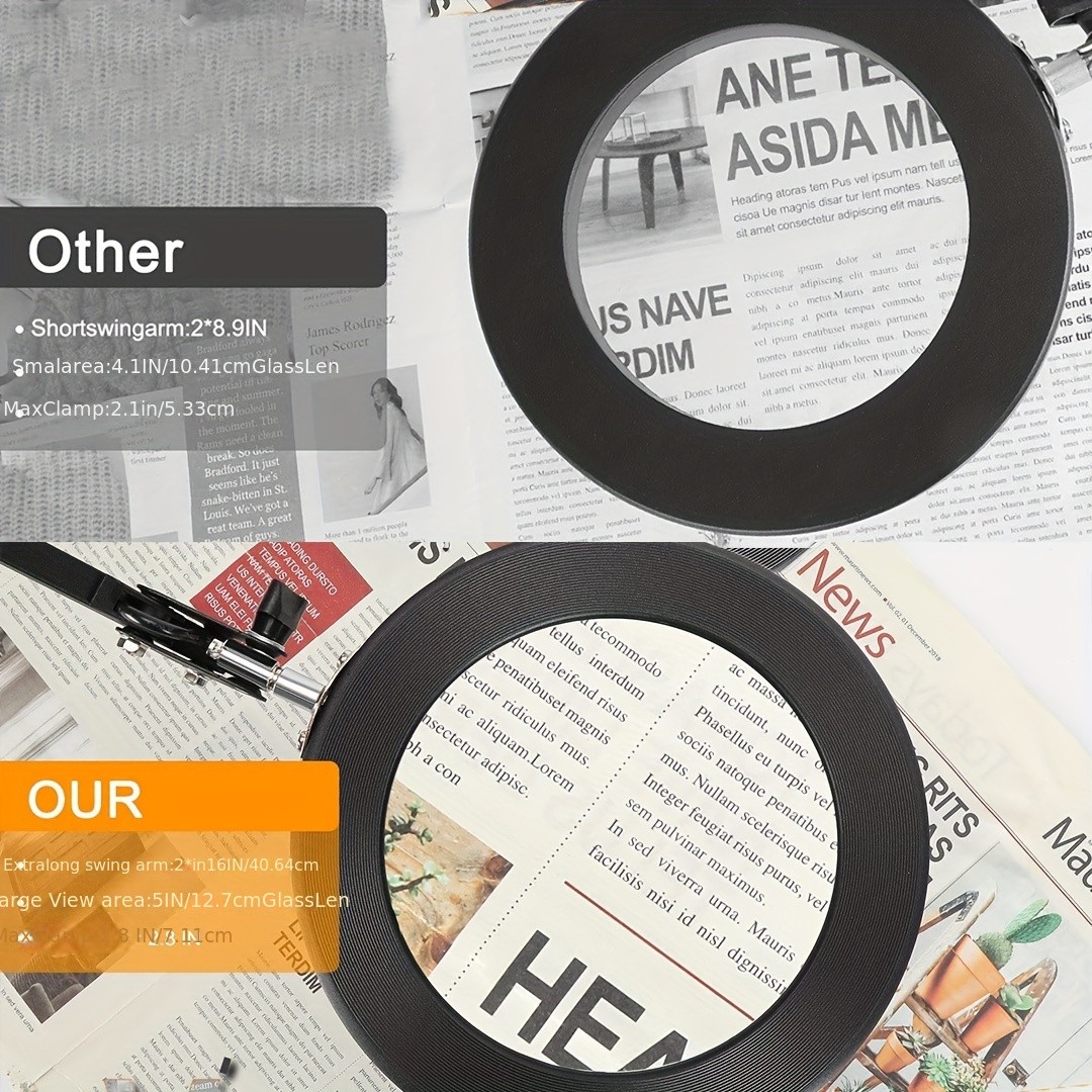 Versatile Large 10X Magnifying Glass With Light, 5-Inch Real Glass Stand Lighted Magnifier, 3 Color Modes Stepless Dimmable LED Magnifying Desk Lamp With Clamp, Hands-Free For Close Work Crafts Hobby